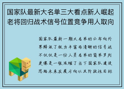 国家队最新大名单三大看点新人崛起老将回归战术信号位置竞争用人取向